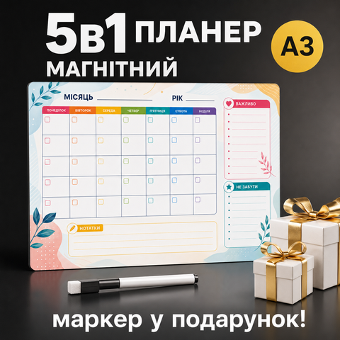 Магнітний планер на холодильник А3 кольоровий  Багаторазовий календар для планування справ kolor2 фото
