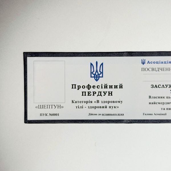 Жартівливе посвідчення Професійний Пердун &ndash; оригінальний подарунок другу p1 фото